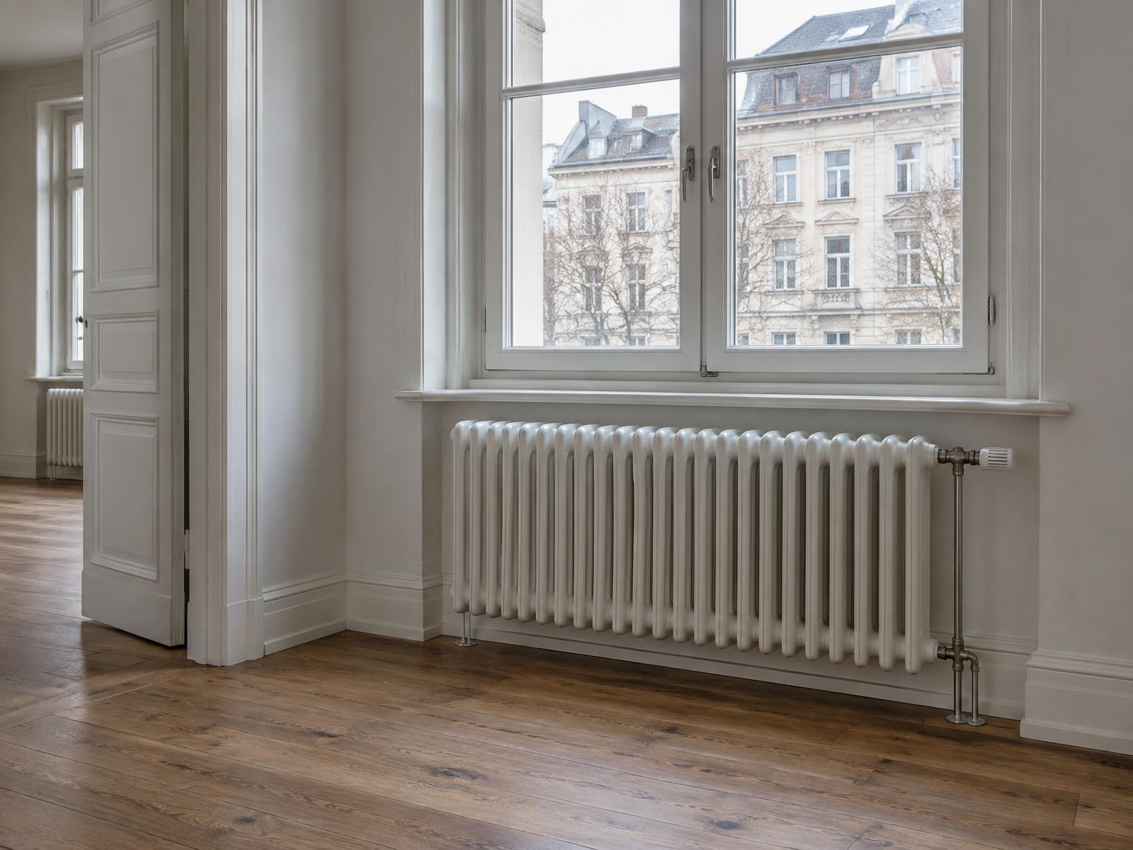 Großer Heizkörper in einer sanierten Altbauwohnung